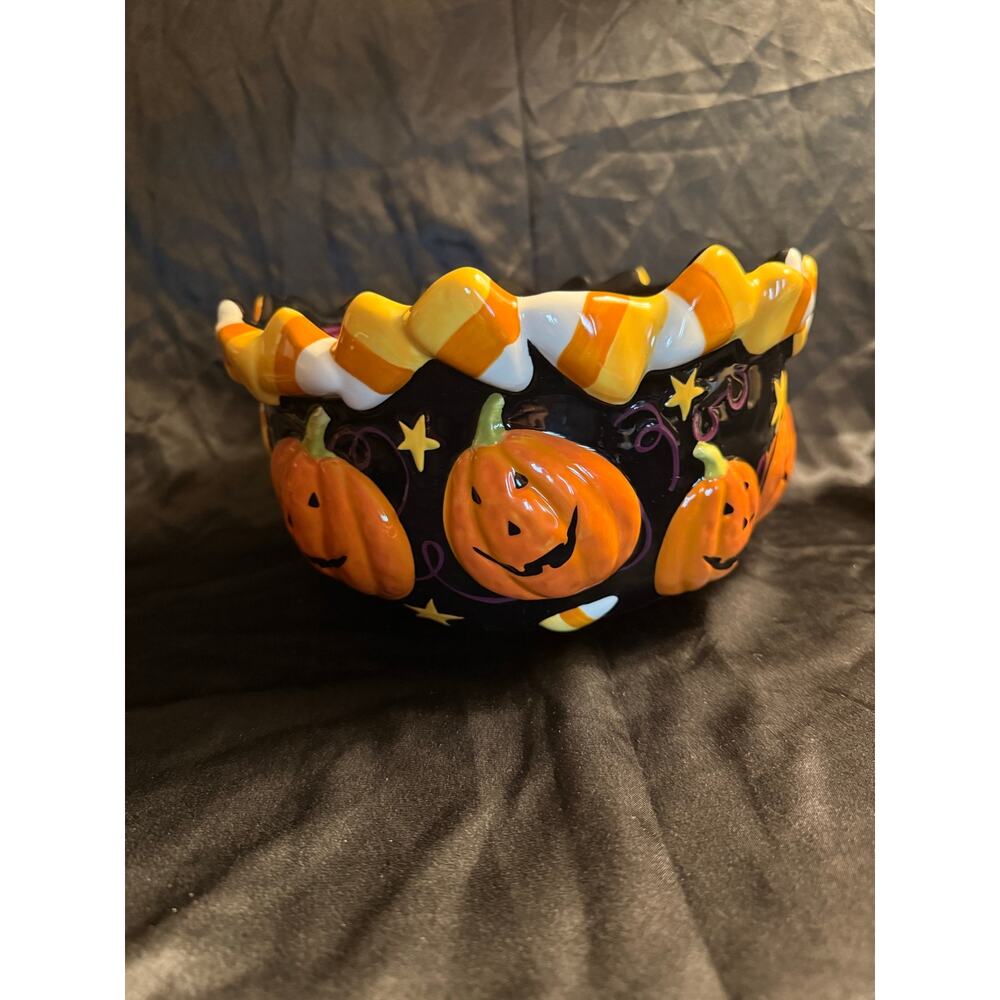 Large Deep 3D Vintage 90’s Halloween Candy Bowl Pumpkin Jack-O-Lantern